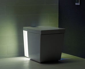 Kohler's Bluetooth-enabled toilet features ambient lighting, music streaming, and emergency flush during power outages.