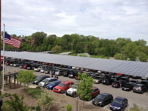 The solar panels over the parking lot help power the Cincinnati Zoo.  Source: WikiMedia